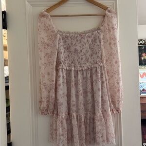 Floral Pink Long Sleeve mini Dress Aritzia Wilfred 2xs